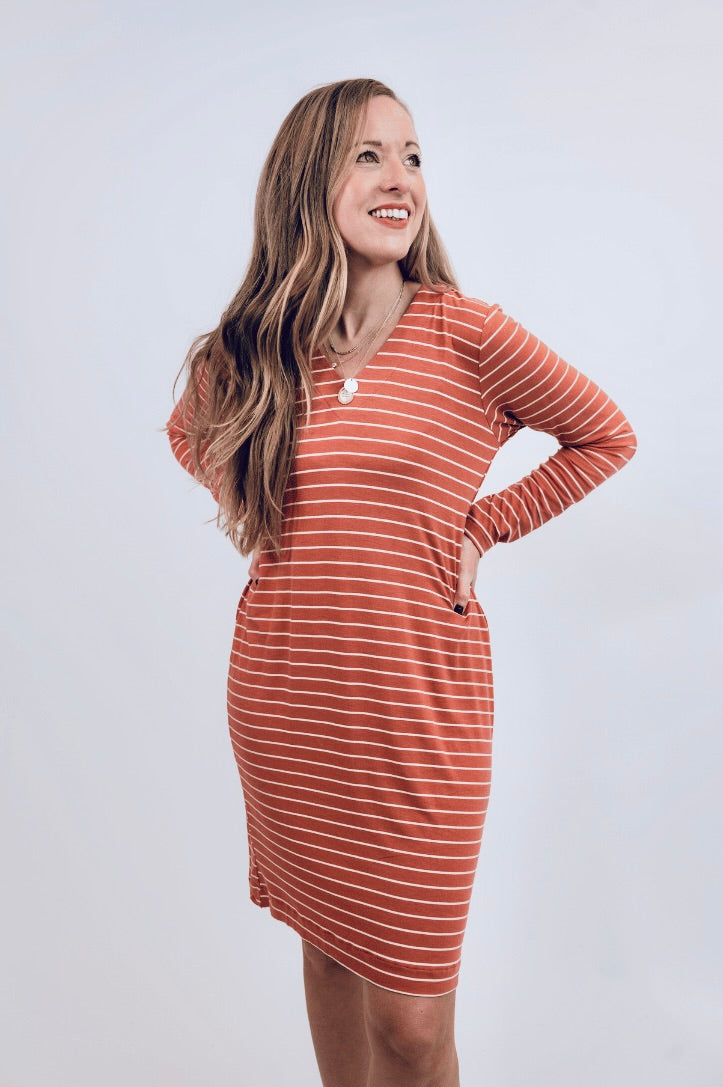 Brick Long Sleeve Basic Dress