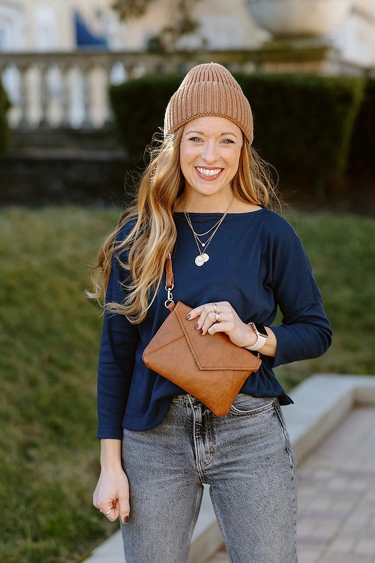 Navy Ribbed Knit Boxy Sweater