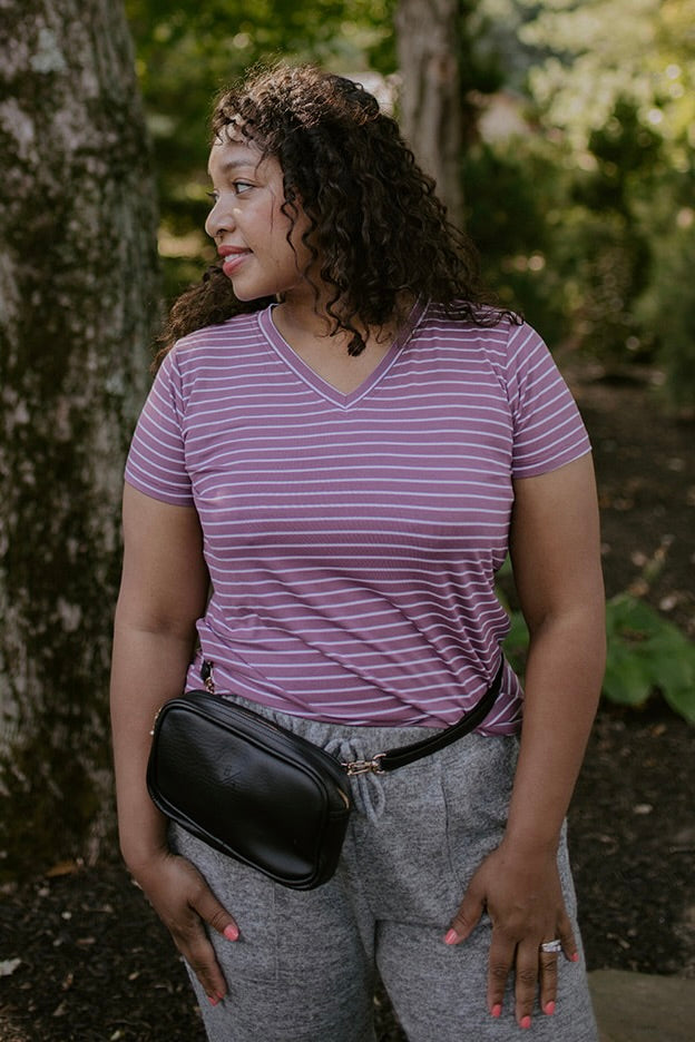 Berry Stripe V-Neck