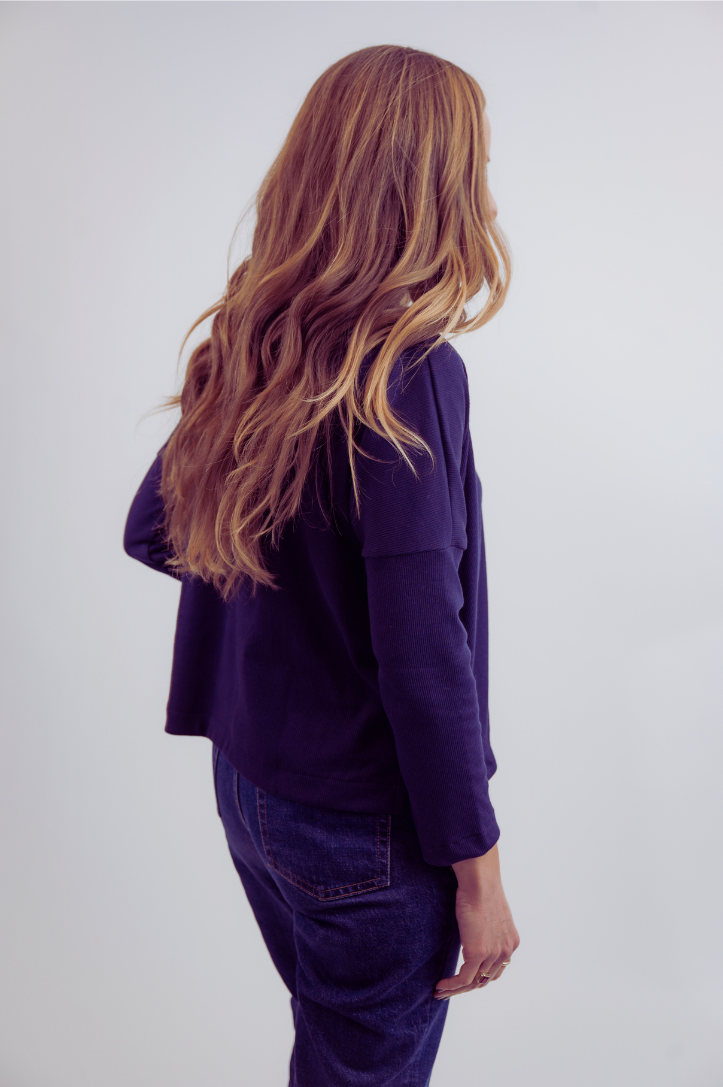 Navy Ribbed Knit Boxy Sweater