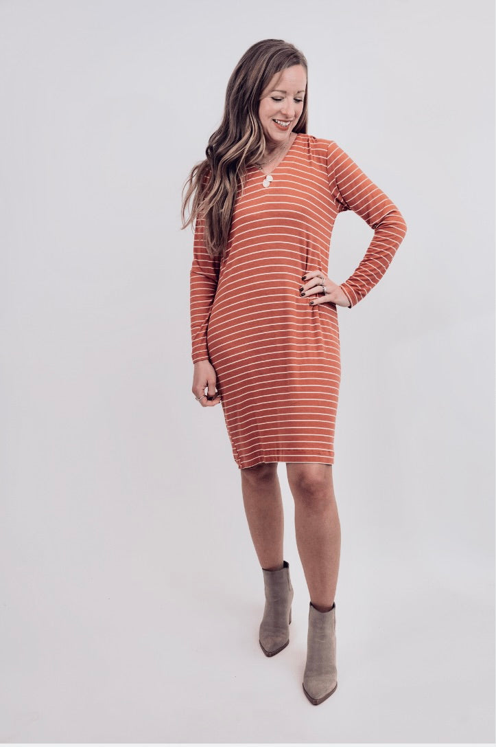 Brick Long Sleeve Basic Dress