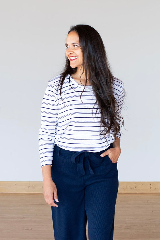 Marine Stripe Long Sleeve Scoop Tee