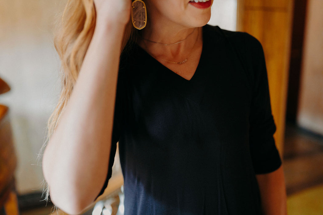 Black Long Sleeve Slub Dress