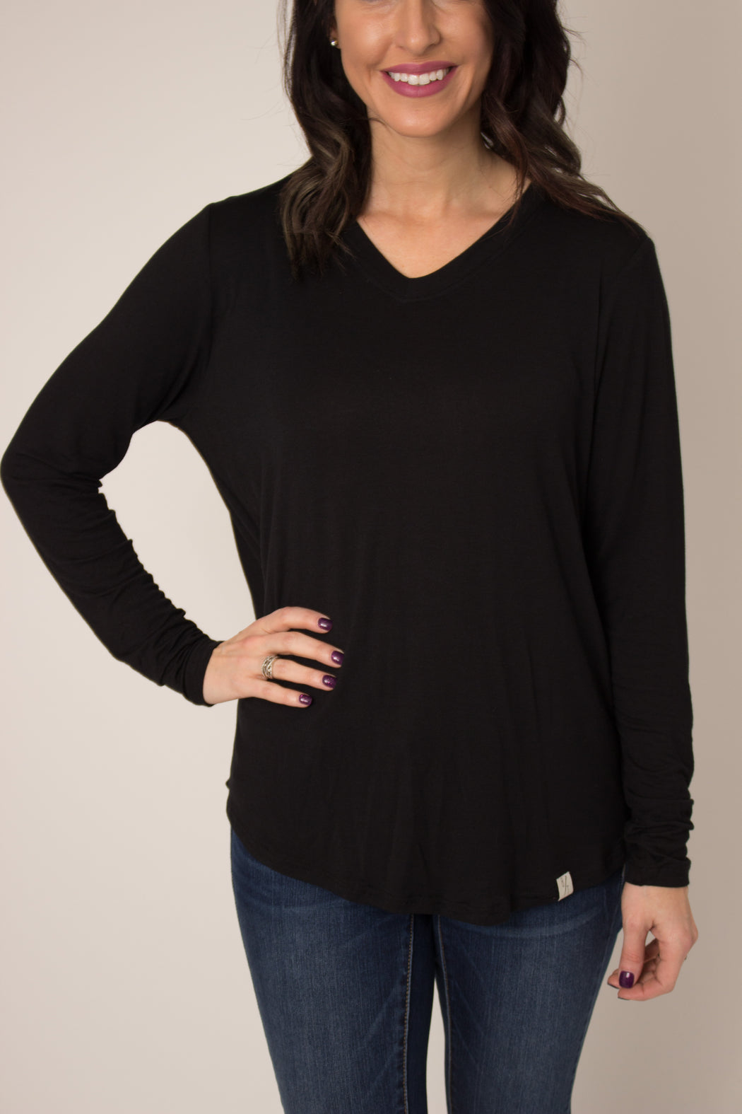 Black Long Sleeve V-Neck