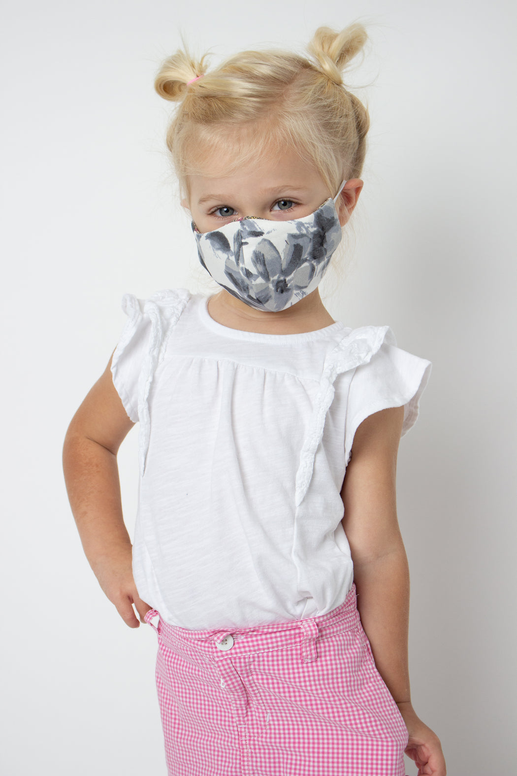 Grey Floral Fabric Mask - Child S