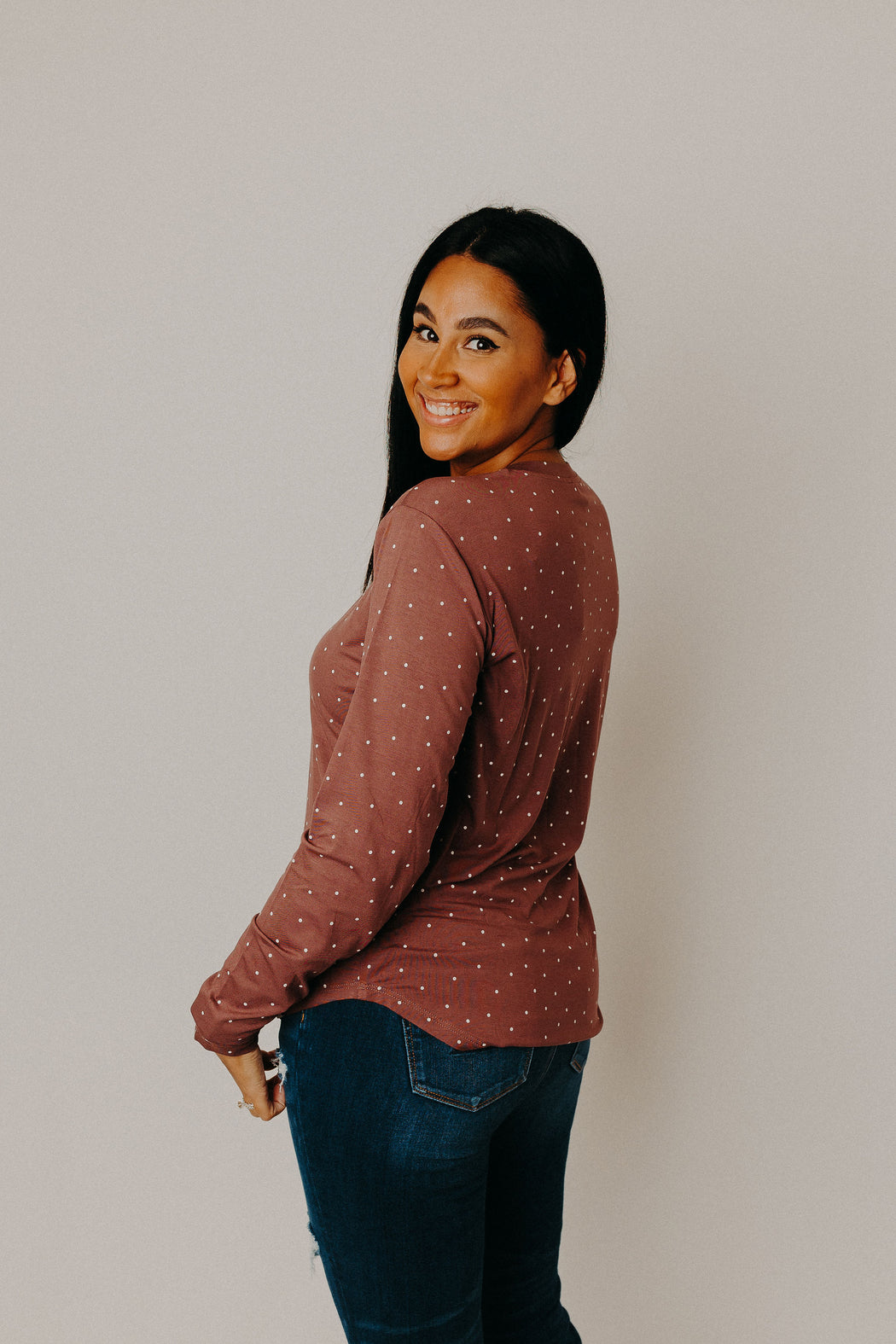 Mauve Dot Long Sleeve Scoop Tee