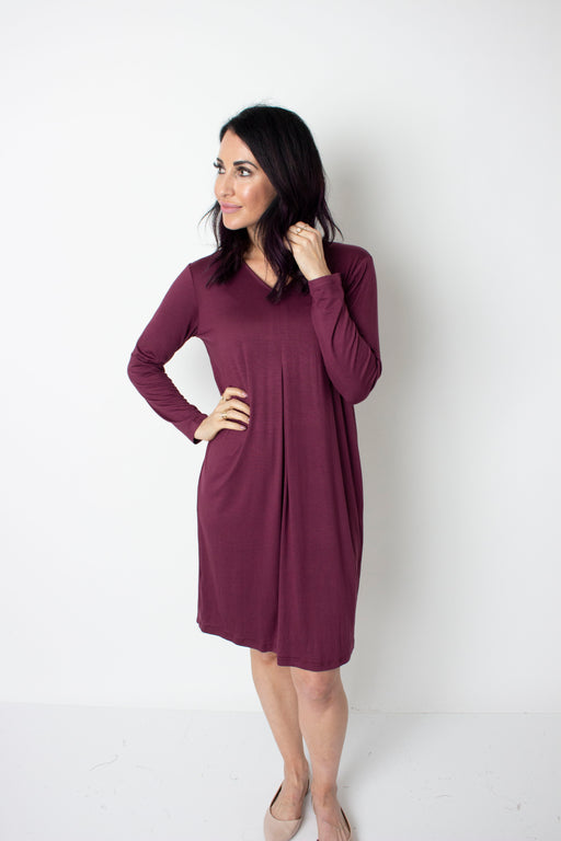 Merlot Long Sleeve Slub Dress