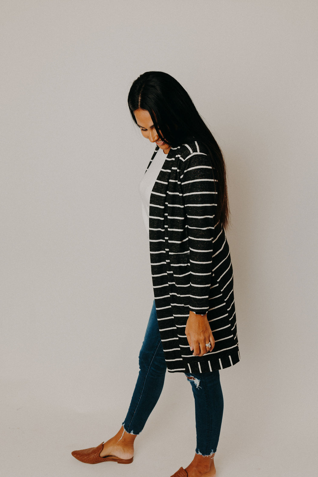 Jet Stripe Open Cardi