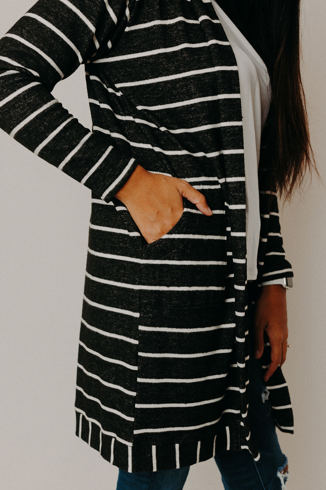 Jet Stripe Open Cardi