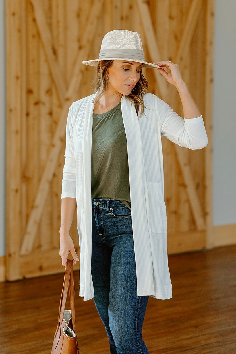 White drape front on sale cardigan