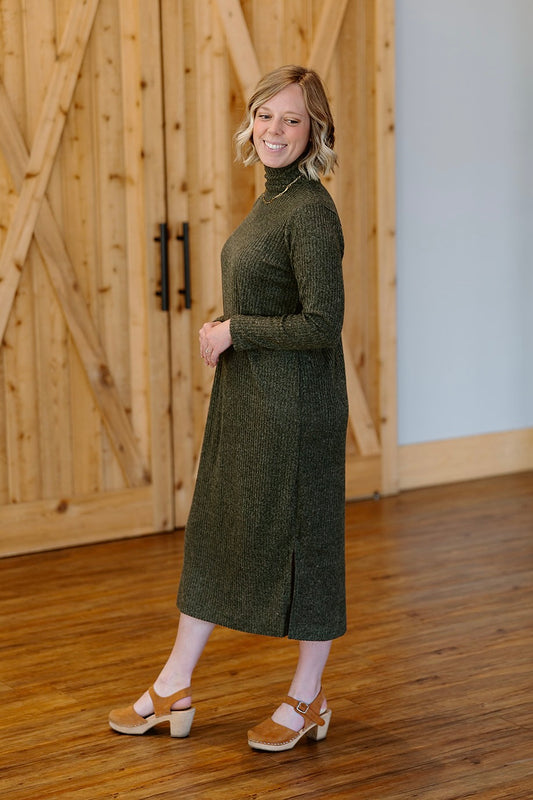 Olive Leaf Turtleneck Dress