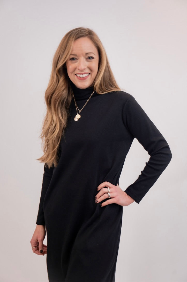 Black Ribbed Turtleneck Dress