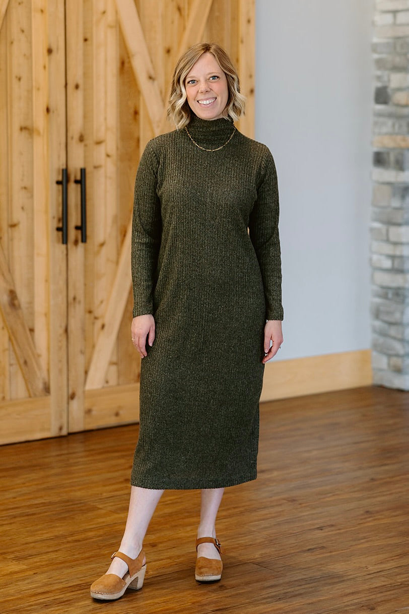 Olive Leaf Turtleneck Dress