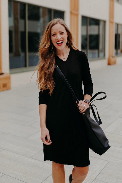 Black Long Sleeve Basic Dress
