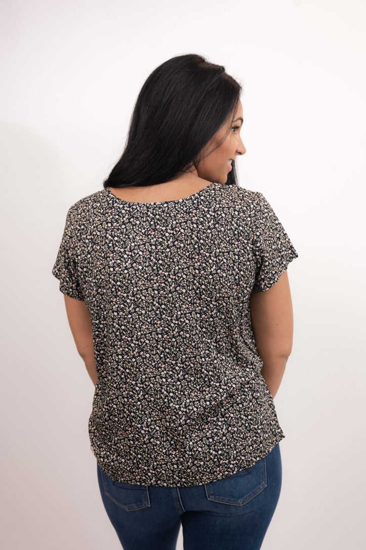 Navy Floral Reverse Blouse