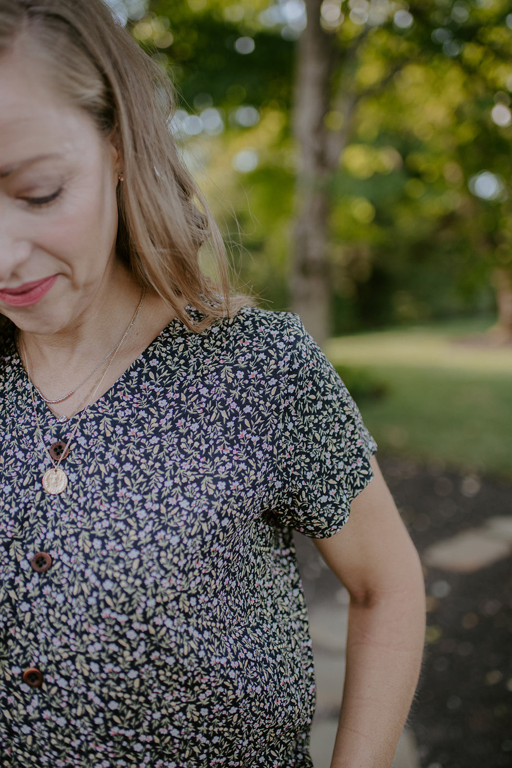 Navy Floral Reverse Blouse