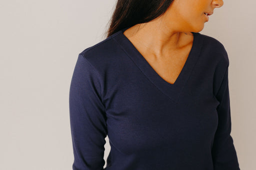 Navy Ribbed LS Basic Dress